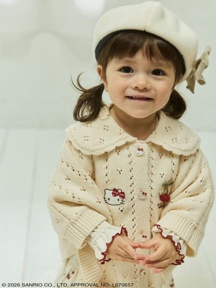 【HELLO KITTY/ベビー】モチーフ付きニットポンチョ（70-90cm）