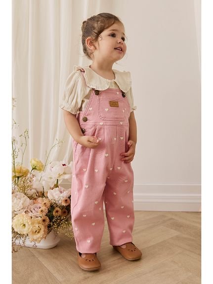 【ベビー＆キッズ】コットンツイルオーバーオールPetite Heart Rose（70～120cm）