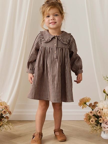 【ベビー＆キッズ】長袖ワンピースCinnamon Gingham（80～120cm）