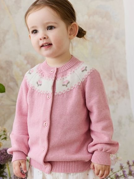 【ベビー＆キッズ】フラワーJQカーディガン Pink Flutter Marle（80～120cm）