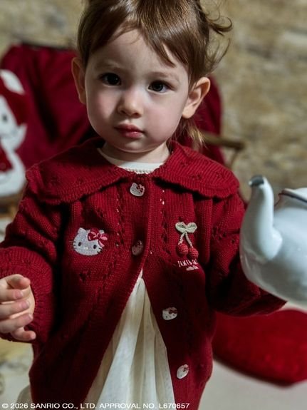 【HELLO KITTY/ベビー＆キッズ】モチーフ付きニットカーディガン（80～120cm）